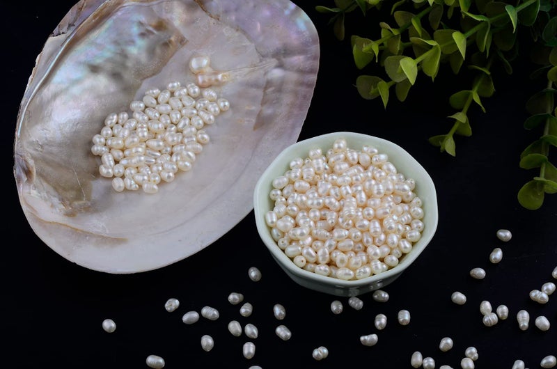 Eswala Pearls Beads for Jewelry Making 100pcs 5-6mm Natural Genuine Real Freshwater Cultured Pearl White Rice Oval Loose Gemstone Bead Holes 0.7mm Crafts Necklaces Bracelets Earrings (White  5-6mm) - Image 2
